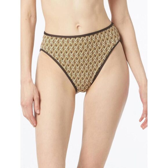 NWT Michael Kors Brown Beige Patterned High-Waisted Briefs Underwear Large - Picture 1 of 8